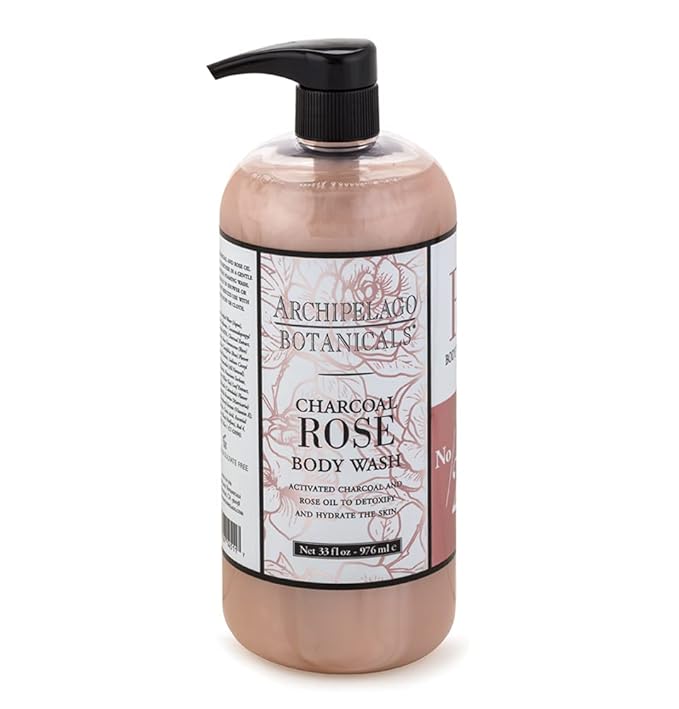 Archipelago Botanicals Charcoal Rose Body Wash, Moisturizing and Daily Body Wash for Luxuriously Smooth Skin, Free from Parabens, Phthalates and GMOs (33 oz)