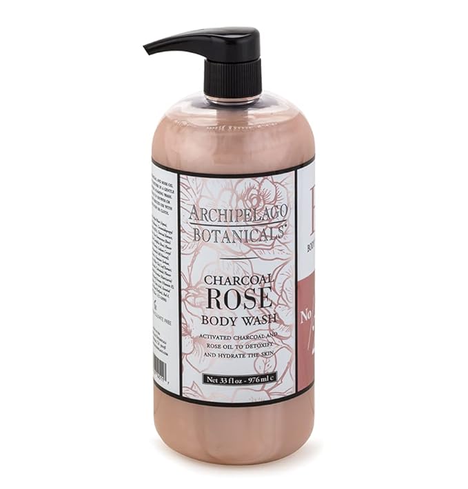 Archipelago Botanicals Charcoal Rose Body Wash, Moisturizing and Daily Body Wash for Luxuriously Smooth Skin, Free from Parabens, Phthalates and GMOs (33 oz)