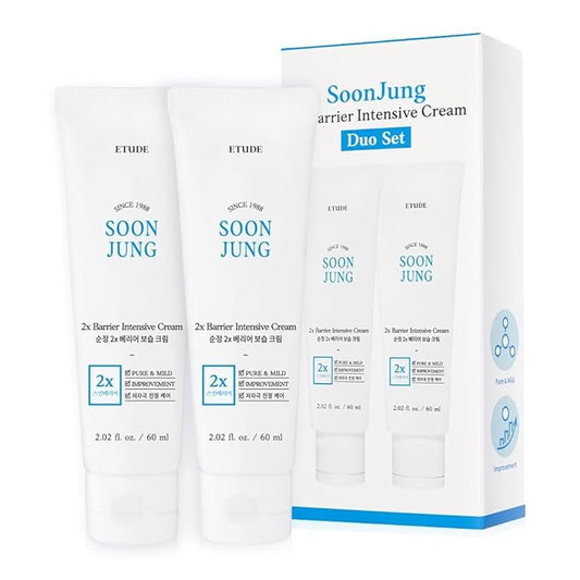 ETUDE SoonJung 2x Intensive Cream Duo Set for Barrier Repair | Rich Moist, Madecassoside & Panthenol for Soothing, Face Moisturizer for Sensitive Skin, pH Balanced, Hypoallergenic, 2.02 Fl Oz x 2pcs