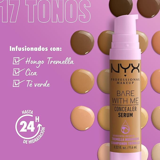 NYX PROFESSIONAL MAKEUP Bare With Me Concealer Serum, Up To 24Hr Hydration - Deep (Pack of 2)