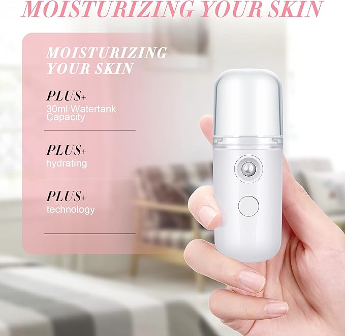 Honoson 2 Nano Facial Mister Sprayer Portable Face Nano Mister for Eyelash Extensions USB Rechargeable 1 oz Handy Skin Care Machine for Face Hydrating, Daily Makeup(Black and White)