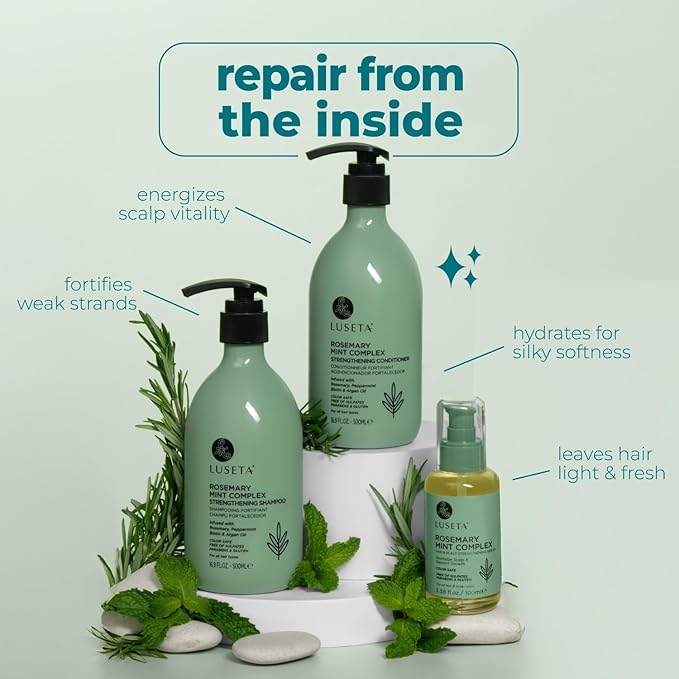 Luseta Rosemary Mint Shampoo and Conditioner 16.9oz and Hair Oil 3.38oz Trio Hair Care Set Nourishment & Smoothness for Thin Hair,Reduce Frizz and Add Shine