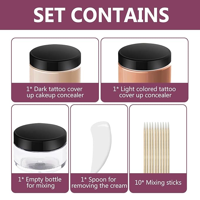 Tattoo Cover Up Makeup Waterproof, 2 Colors Tattoo Concealer, Invisible Tattoo Cover Up, Suitable for Tattoos Scars and Spots, for All Skin Types1