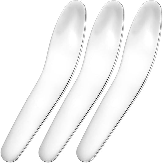 3pcs Mini Metal Makeup Spatula, Reusable Cosmetic Cream Spatulas Spoon, Skincare Scoop Applicator Facial Massage Beauty Tools for Mixing and Sampling Face Eye Cream- Silver