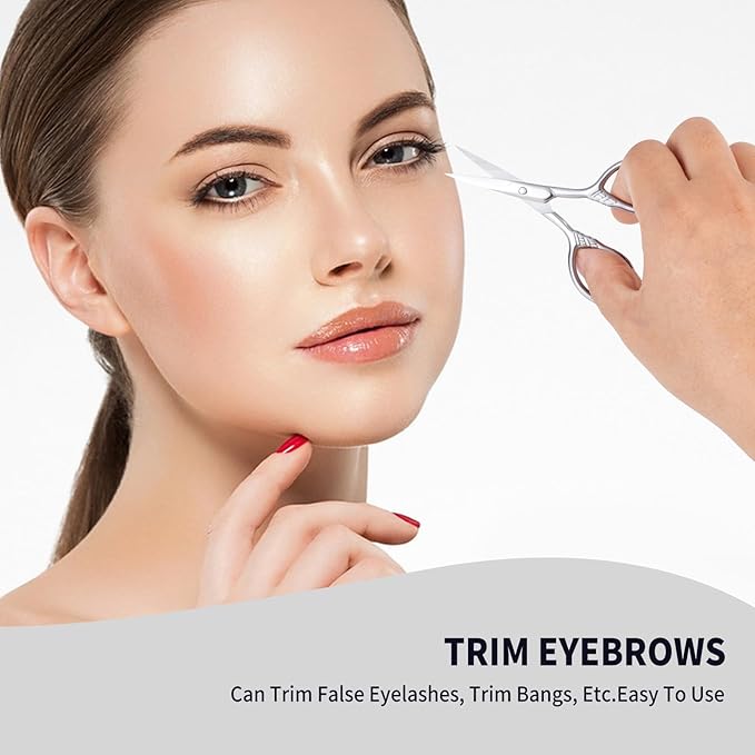 Professional Nose Hair Scissors 3.5"，Stainless Steel Precision Trimmer for Eyebrows, Beard, Ear, Mustache | Anti-Slip Handle, Mini Grooming Tool for Men/Women -QUIUMES (Small scissors - Patterned)