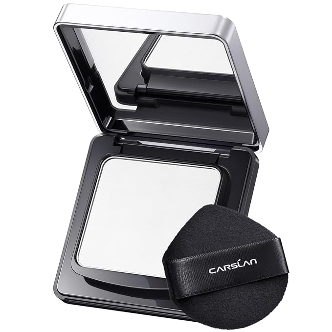 CARSLAN Waterproof Face Pressed Powder Compact, 24H Longlasting Oil Control Pressed Setting Powder Talc-Free Makeup, Shine Free, Poreless, Smooth, 02 for oily skin (0.28Oz)