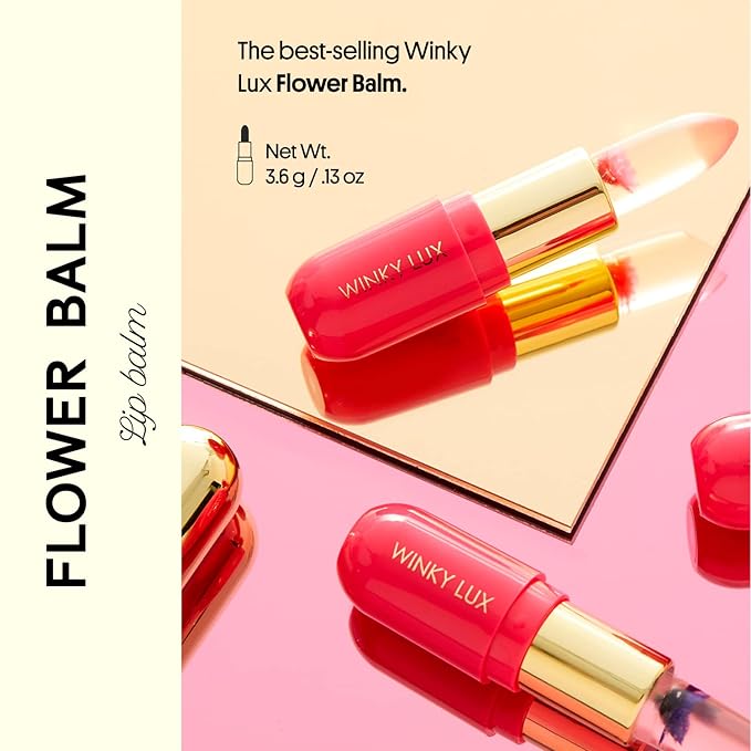 Winky Lux Flower Balm, pH Color Changing Lipstick and Tinted Lip Balm, Vegan & Cruelty Free, Hydrate & Plump, Sheer Pink, Pink & Purple Flower with Vanilla Scent