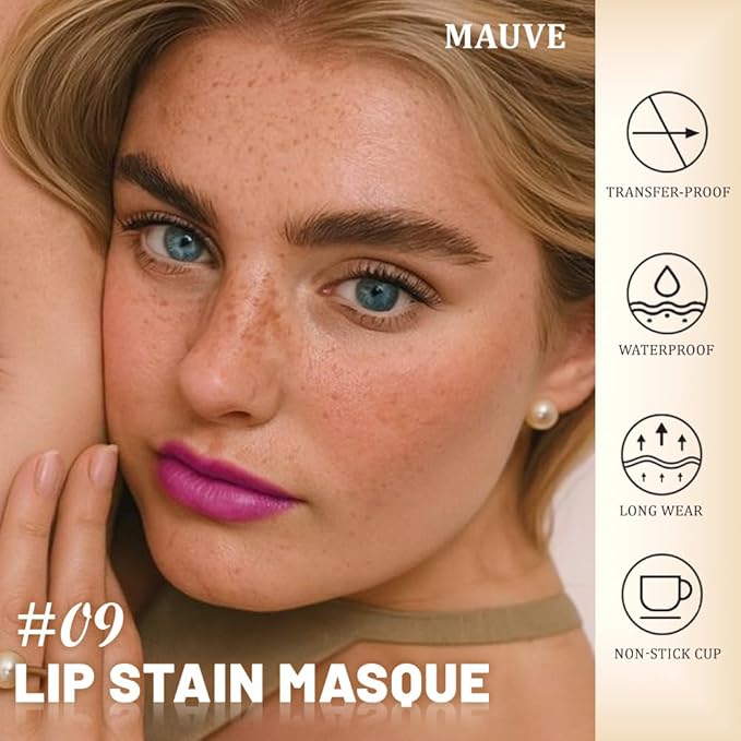 Kaely Mauve Lip Stain Peel Off Masque, Long Lasting Waterproof Smudge Proof Lip Tint, Non-Transfer Semi Permanent Lipliner Tattoo with Tweezer, Matte Finish, Vegan & Cruelty-Free, 09