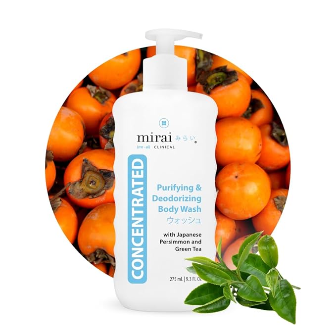 Mirai Clinical Body Wash for Strong Body Odor - Renewing Body Purifying & Deodorizing with Natural Persimmon & Green Tea Extracts - Nonenal Eliminator for Women & Men - 9.29 Fl oz
