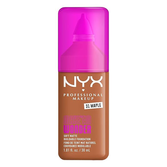 NYX PROFESSIONAL MAKEUP Make 'Em Wonder Liquid Foundation, 24HR Foundation Makeup With A Soft Matte Finish, Buildable Full Coverage - 31 Maple