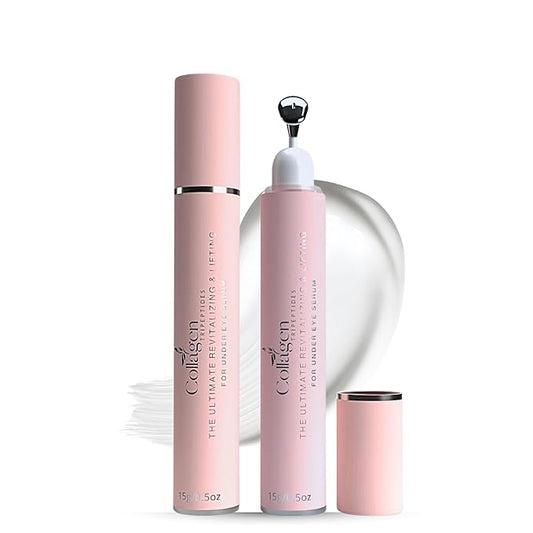 Organic Collagen Peptides Lifting and Firming Under Eye Serum for Puffiness and Bags, Tired Eyes, with Niacinamide + Smooths Fine Lines, Wrinkles, Anti-Aging, Hydrating