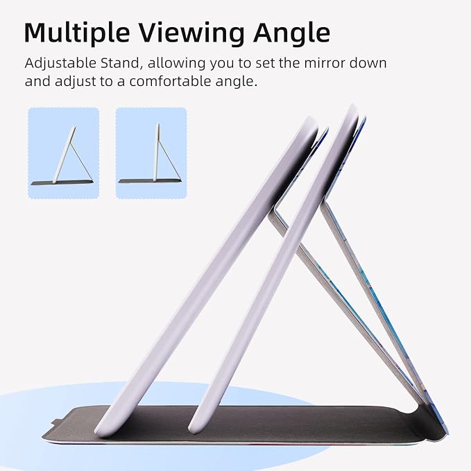 Rechargeable Travel Lighted Makeup Mirror with PU Leather Cover, Portable Travel Makeup Mirror with Lights, 3 Color Lighting,Touch Sensor Dimmable, Light Up Tabletop Folding Cosmetic Mirror Colorful