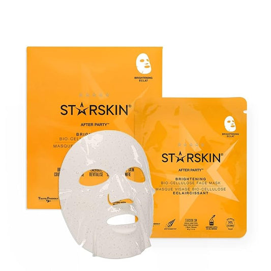 STARSKIN After Party 1x40g, Bio-Cellulose Brightening Face Mask for all Skin Types, Korean Skincare Mask infused with Vitamin C Serum and Niacinamide, Energizing and Soothing, K Beauty Skincare