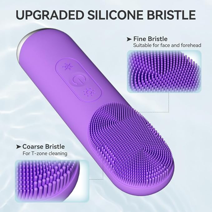 Facial Cleansing Brush, Silicone Face Scrubber, Electric Face Brushes for Cleansing with Vibration, Hot and Cold Modes, Face Scrub Brush for Women & Men Exfoliating and Massaging, Purple