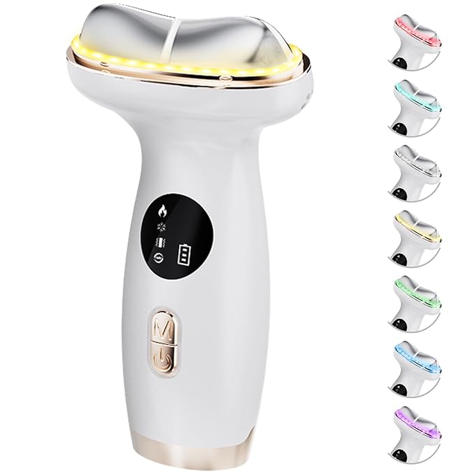 Electric Gua Sha Facial Tool 7 in 1 Hot & Cold Face and Neck LED Beauty Massager, Vibration Pulse Mode for Skin Care, Lymphatic Drainage Anti-Aging & Wrinkles Face Lift Device Gift for Mom