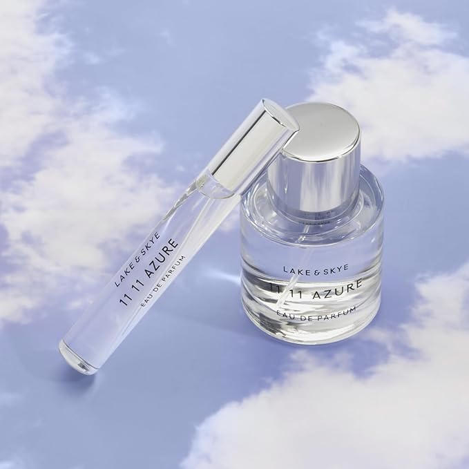 Lake & Skye 11 11 Azure Eau de Parfum 0.06 fl oz (2ml), Mini Perfume, Unisex Fragrance, Bright & Fresh Scent, Aquatic, Floral, and Musk Notes, with Essential Oils, Long-Lasting Fragrance