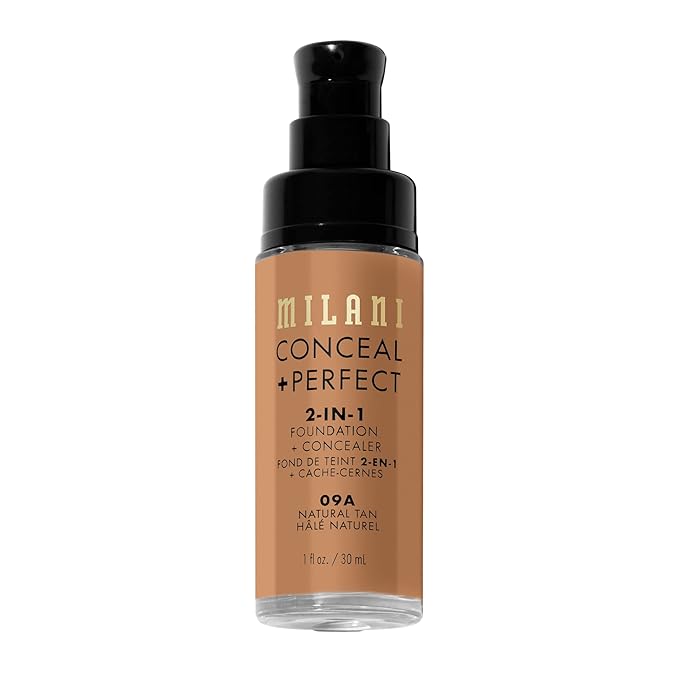 Milani Conceal + Perfect 2-in-1 Foundation + Concealer for a Flawless Complexion, Under Eye Corrector, Cover Redness and Imperfections, Waterproof and Sweatproof - Natural Tan