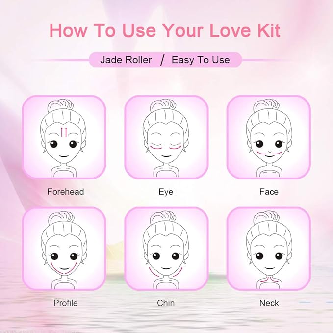 2 Pack Jade Facial Roller & Rose Quartz Face Roller for Wrinkles and Puffiness, Natural Jade Stone Face Massager Roller