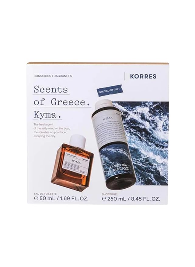 KORRES Kyma Eau De Toilette 1.69 Fl Oz & Shower Gel 8.45 Fl Oz Set, Marine Citrus Scent, Clean Formulas with Aloe & Marshmallow Root Extract, Unisex Body Care, Vegetarian, Cruelty Free, Made in Greece