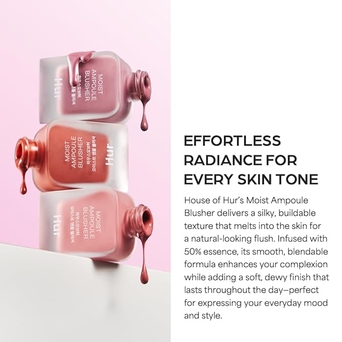 House of Hur Moist Ampoule Blusher with 50% Moisture Essence | Hydrating & Long-Lasting Blush | 0.68fl.oz (9 Shades) (Nude Beige)