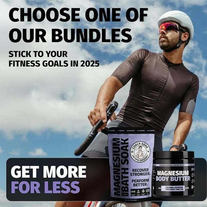 Coach Soak Recovery Bath Soak & Nighttime Magnesium Body Butter Bundle - Calming Lavender Scent - 3lb Bath Salts & 8oz Body Cream with Essential Oils, Magnesium & Shea Butter