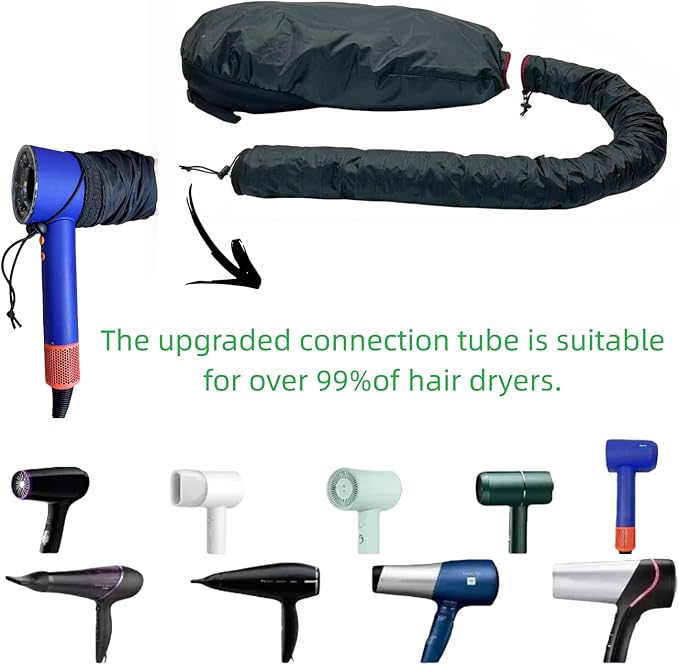 Hooded Hair Dryer for Curly Hair, Large Adjustable Blow Dryer Cap, Portable Hair Dryer Bonnet Attachment, Soft Diffuser for Fast Drying & Deep Conditioning, Headband Integrated Design (Black)