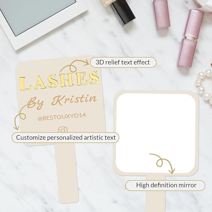 Personalized Lash Mirror Custom Eyelash Photo Prop Personalised Acrylic Handheld Lash Mirror with Name Gift for Beauty Girls Technician (Color013)