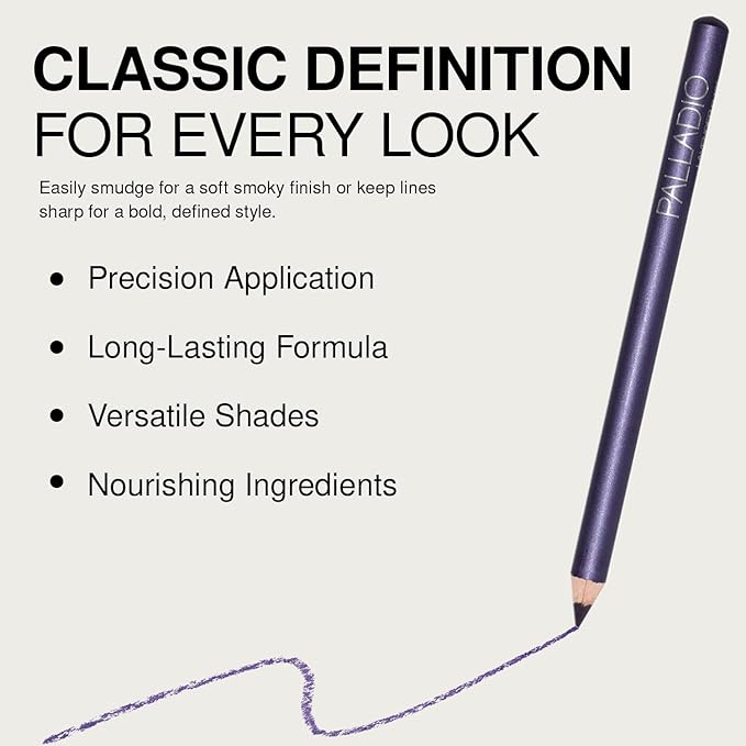 Palladio Wooden Eyeliner Pencil, Thin Pencil Shape, Easy Application, Firm yet Smooth Formula, Perfectly Outlined Eyes, Contour and Line, Long Lasting, Rich Pigment, Lavender