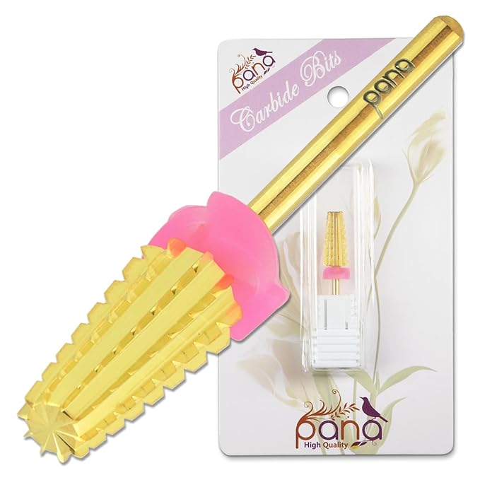 PANA 3/32" Shank 5-in-1 Nail Carbide Bit - (Triple Coarse - 3X Coarse Grit, Gold) - Two Way Rotate use for Both Left and Right Handed Fast remove Acrylic or Hard Gel Machine