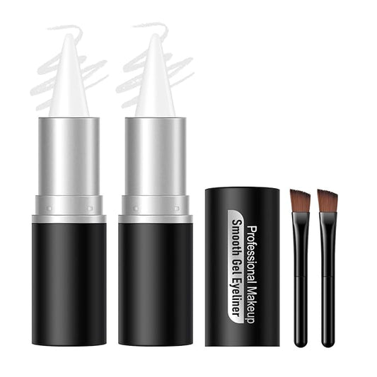 KYDA 2 Pcs White Gel Eyeliner, Natural Eyeliner Cream for Older Women, Waterline Matte Eye Liner with Brushes, Waterproof Smudge Proof Smoky Eyeshadow, Multiuse Eyes Makeup Stick