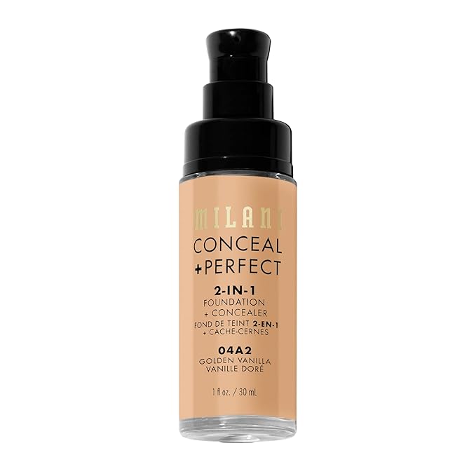 Milani Conceal + Perfect 2-in-1 Foundation + Concealer for a Flawless Complexion, Under Eye Corrector, Cover Redness and Imperfections, Waterproof and Sweatproof - Golden Vanilla