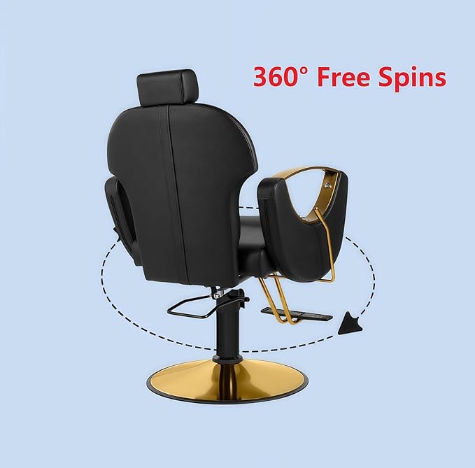 Barber Chair, Salon Chair for Hair Stylist, Height Adjustable Hydraulic Hair Reclining Salon Chair, 360 Degrees Rotation,Black