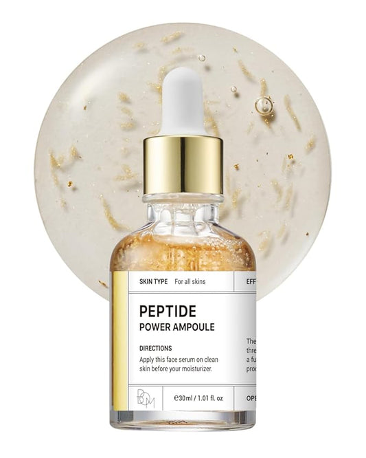 BOM COSMETICS Peptide Power Ampoule 1.01 Fl Oz, Penta-Peptide with 24k Gold Thread and 99% Pure Gold for Skin Collagen Boost, Firming Serum to Improve Elasticity and Radiance, Korean Skin Care