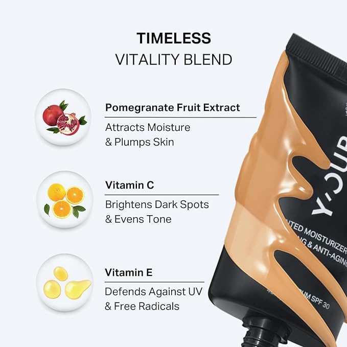 Y’OUR Tinted Moisturizer: Hydrating & Anti-Aging SPF 30 with Dewy Finish; Sheer to Medium Buildable Coverage; Oil-Free for Dry, Oily & Combo Skin; 1.35 fl. oz, Made in USA (Medium)