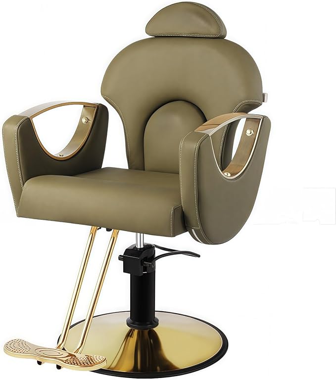 Barber Chair, Salon Chair for Hair Stylist, Height Adjustable Hydraulic Hair Reclining Salon Chair, 360 Degrees Rotation,Green