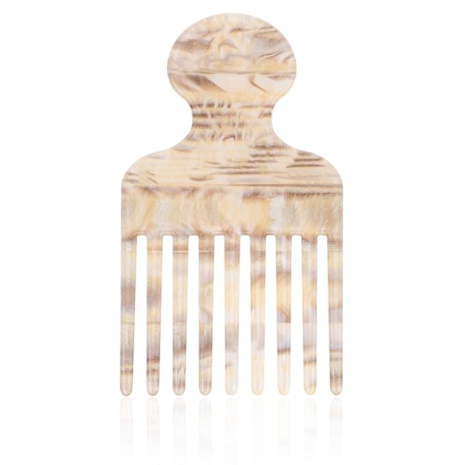 Wide Tooth Hair Pick Comb for Curls, 12cm/4.72in Detangling Lifting Comb Long Tooth Afro Pick Hair Styling Tool for Women Men Barber Supplies (Gray Yellow)