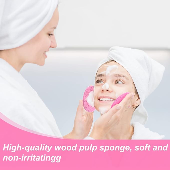 50 Pcs Compressed Facial Sponges Facial Makeup Natural Cosmetic Spa Sponges for Women Cleansing, Exfoliating Mask, Makeup Removal, Dead Skin, and Dirt, Travel Essentials(Pink)