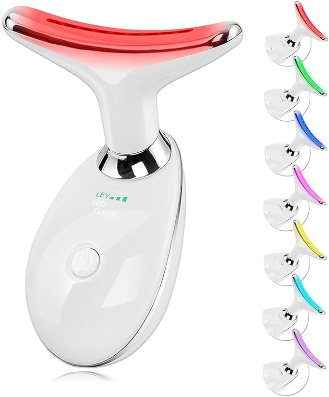 LuxeSkin 7 Color LED Red Light Therapy Facial Massager for Face and Neck, Electric Facial Tool for Skin Care with Vibration, Warm Mode & Travel Bag
