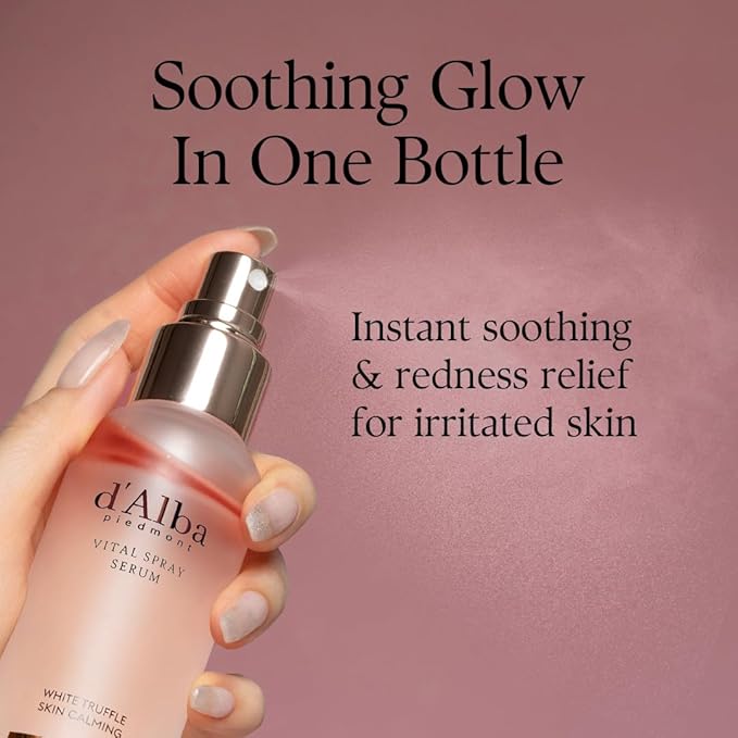 d'alba Piedmont White Truffle Vital Spray Serum, Vegan Skin Care, Calming and Hydrating Facial Mist for Red and Sensitive Skin, Glow Serum, Surfactant Free, Korean Skin Care (3.38 fl oz.)