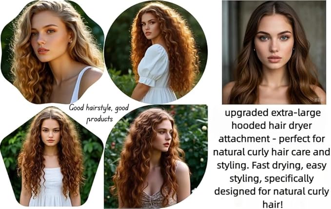 Hooded Hair Dryer for Curly Hair, Large Adjustable Blow Dryer Cap, Portable Hair Dryer Bonnet Attachment, Soft Diffuser for Fast Drying & Deep Conditioning, Headband Integrated Design (Black)