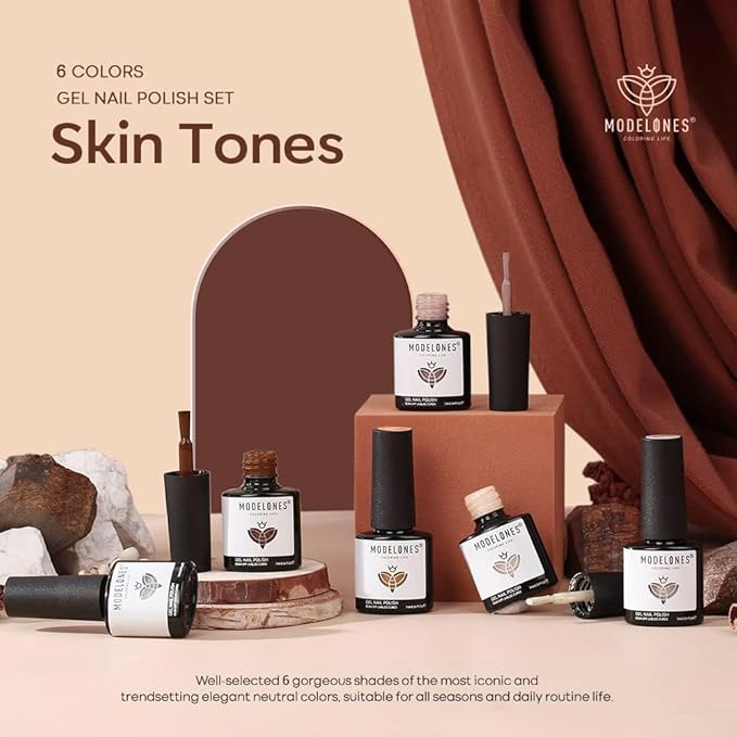 modelones Gel Nail Polish Set- 6 Colors White Nude Brown Gel Polish Skin Tone Neutral Beige Tan Taupe Nail Polish Kit Popular Fall Winter Soak Off Soapnails Nail Art Manicure DIY Salon Gift for Women