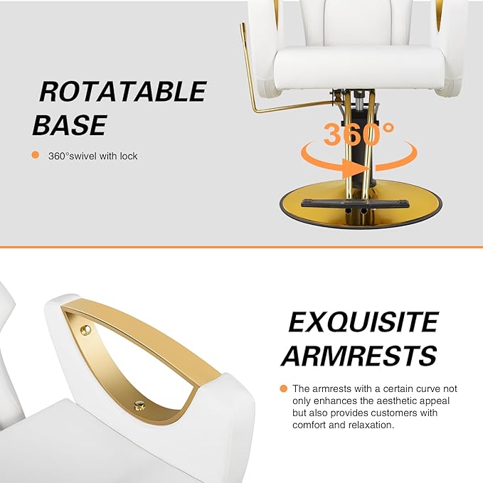 Hydraulic Barber Chair, Salon Chairs 360 Degrees Rolling Swivel Hair Styling Chair, Adjustable Height Hair Stylist Tattoo Salon Beauty Spa Chair Styling Equipment - White