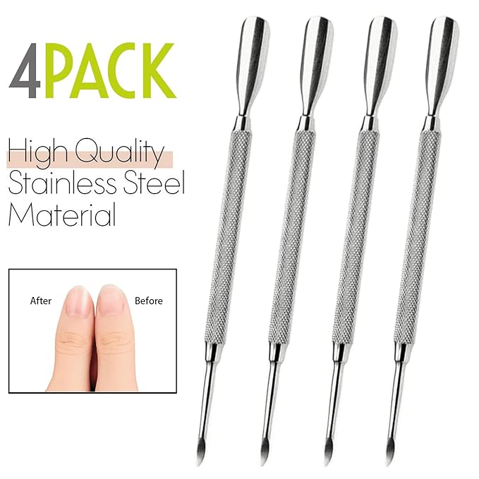 Cuticle Pusher Tools - Professional Nail Cuticle Pusher Cuticle Remover Cuticle Trimmer Spoon Shaped Nail Cleaner Dual Sided Metal Stainless Steel Manicure Pedicure for Women 4 Pack Set Krisp Beauty