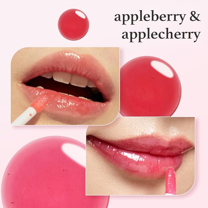 NOONI Korean Lip Oil Set - Appleberry & Applecherry | Long-Lasting, Moisturizing, Plumping, Revitalizing for Dry Lips, Waterproof, No Peel Off, 0.12 FL Oz x 2ea