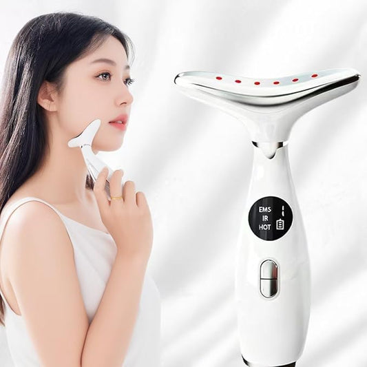 Facial Sculptor with Red Light Therapy, Microcurrent & Vibration Massager, Portable Anti-Aging Device for Face and Neck Care, Wrinkle Reducer Face Lift Tool (White) – Valentine’s Gift
