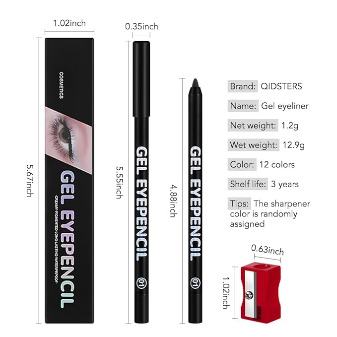 Black Matte Gel Eyeliner Pencil, Multi-Use Waterline Eyeliner with Sharpener, Sharpenable Eye Liner Waterproof Smudge Proof, High Pigmented Eye Makeup Liners, Vegan & Cruelty-Free 01
