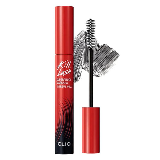 CLIO Kill Lash Superproof Mascara, Washable, Vegan Formula, Ultra-Volumizing, Smudge-Proof, Clump-Free, Curl-Holding, Long-Lasting, 0.24 fl oz (004 EXTREME VOLUME BLACK)