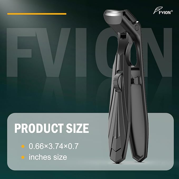 FVION Ergonomic Angled Toenail Clippers for Thick Nails – Long Handle Nail Cutter with Lock & Catcher, Stainless Steel Clippers for Seniors, Men & Women （Black）