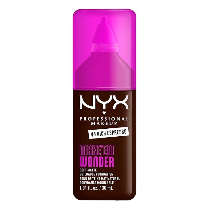 NYX PROFESSIONAL MAKEUP Make 'Em Wonder Liquid Foundation, 24HR Foundation Makeup With A Soft Matte Finish, Buildable Full Coverage - 44 Rich Espresso