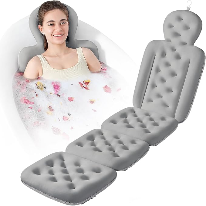 Bath Cushion, Full Body Bathtub Pillow with 160 Suction Cups, Bath Mat for Head and Neck Support, with Laundry Bag (Dark Gray, 60.2" x 16.2")